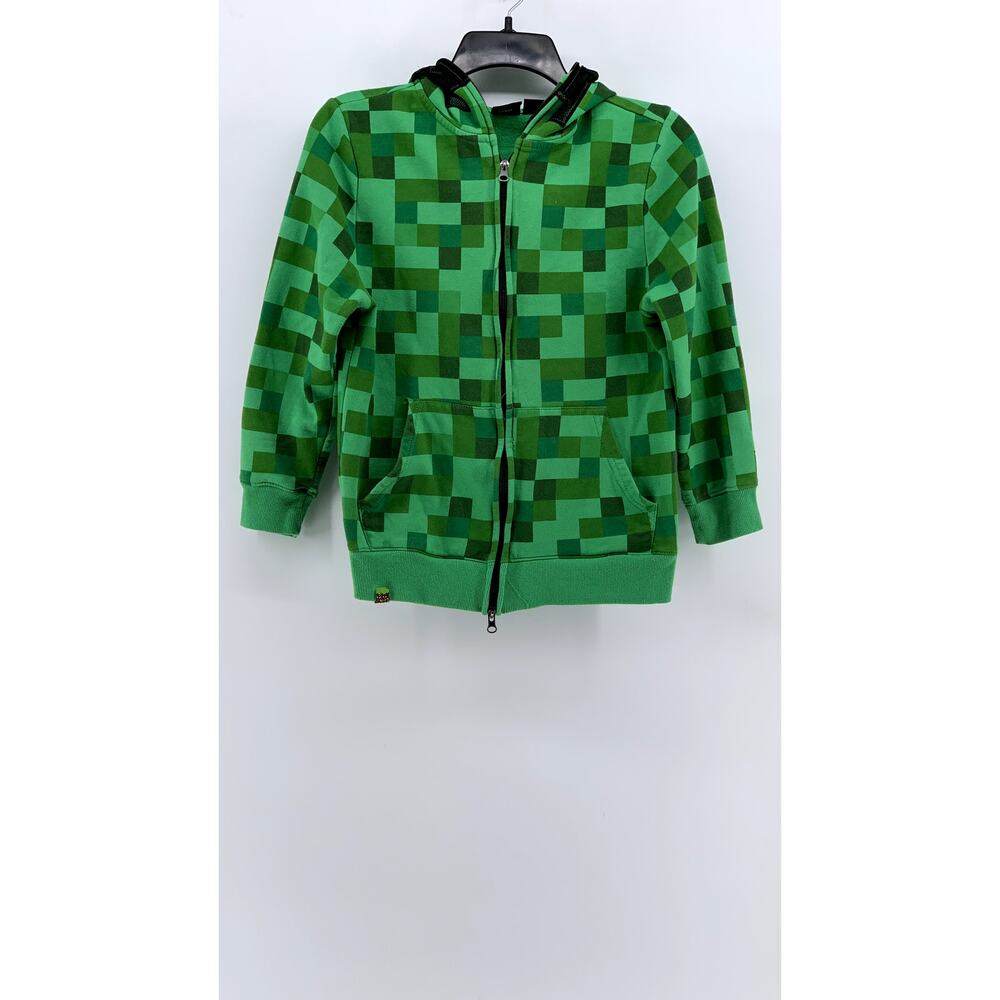 MINECRAFT Boys' Green Zip-Up Hooded Sweater SZ L